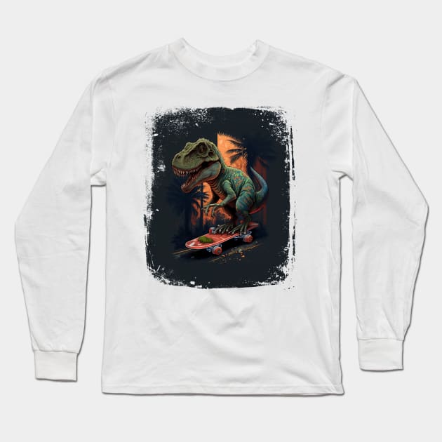 Skateboarding T-rex Dinosaur Long Sleeve T-Shirt by K3rst